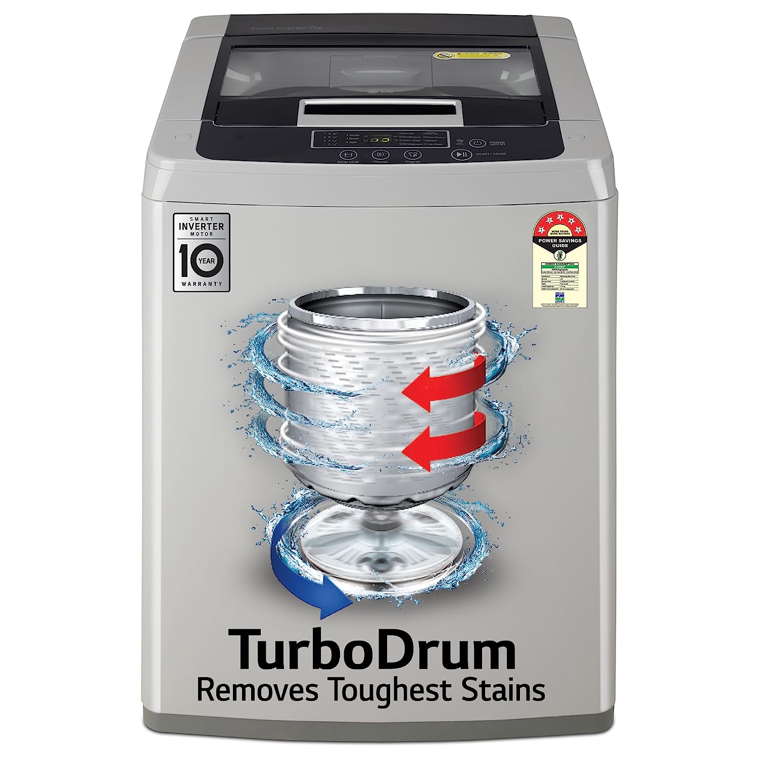 LG 7 Kg 5 Star Inverter TurboDrum Fully Automatic Top Loading Washing Machine (T70SKSF1Z, Waterfall Circulation, Smart Motion, Middle Free Silver)-1